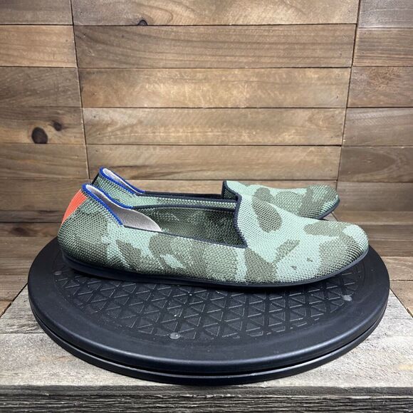 Rothys Womens Sz 7 The Loafer Classic Camo Green Flats Slip On Shoe NO INSOLES - Picture 1 of 10